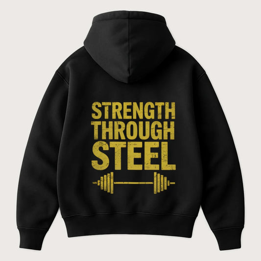 Strength Through Steel (Backprint) Oversized Hoodie Black – Steel Spirit